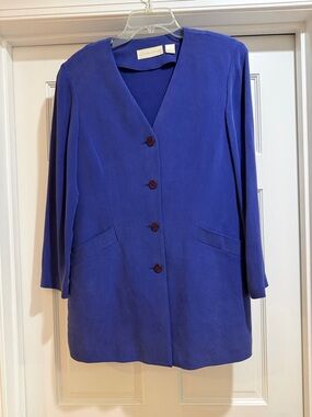 Dana Buchman Tall Blue Size 10 Blazer Jacket 100% Silk